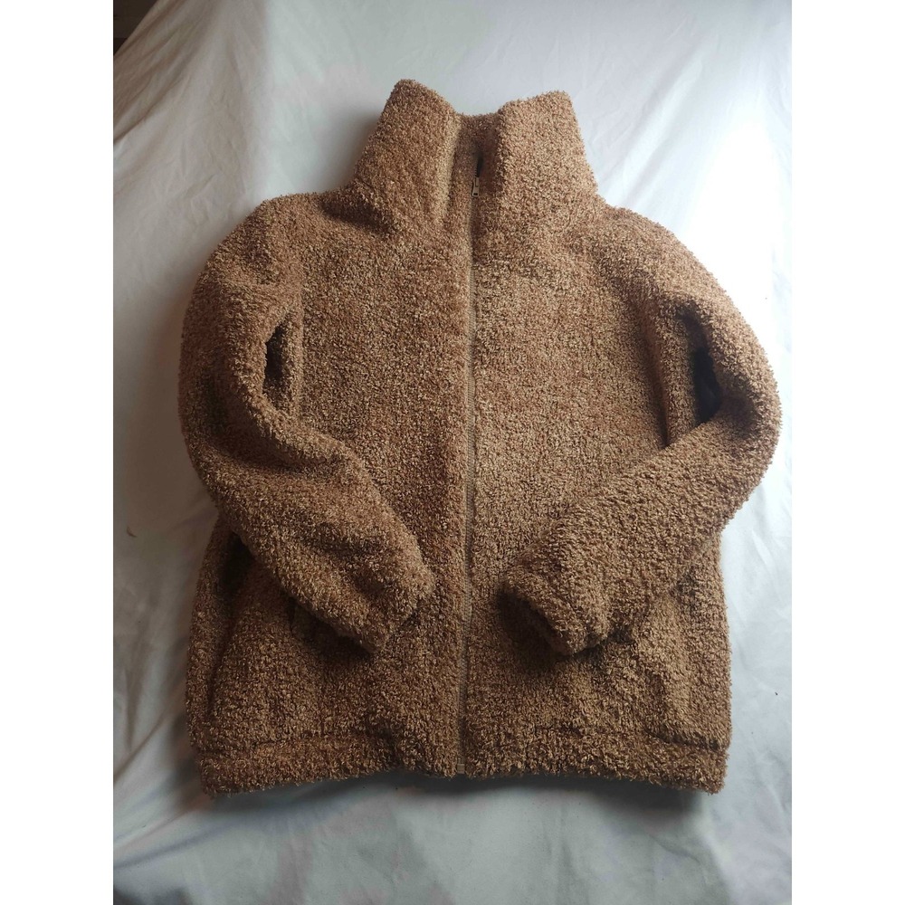 Dudley Stephens Fleece Jacket Womens Large Brown Teddy Sherpa Full Zip Mock Neck